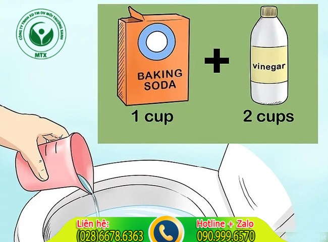 Khắc phục bồn cầu dội nước không trôi bằng baking soda và giấm